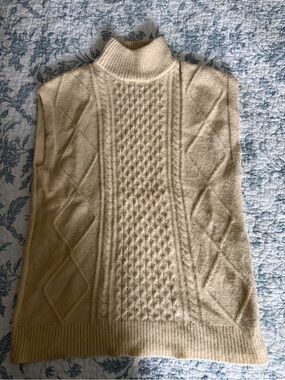 Sincerely Jules Cream Cable Knit Sleeveless Turtleneck Sweater Vest